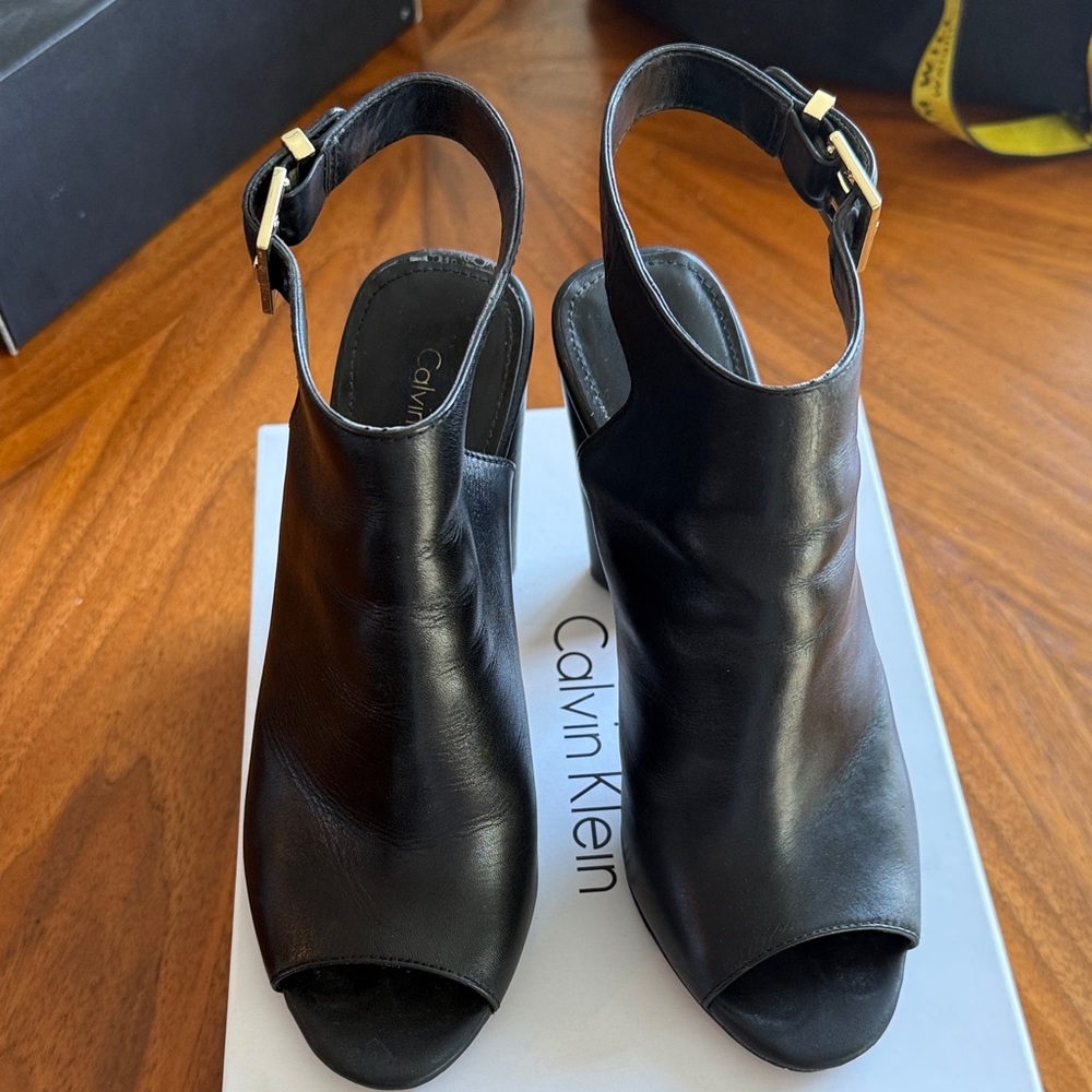 Calvin Klein Black Leather Slingback Heels